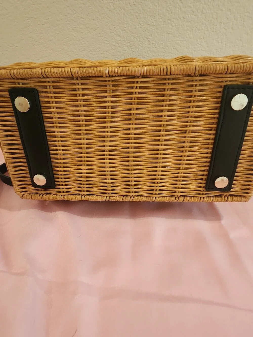 RARE Kate Spade Sam Gingham Wicker Medium Satchel Basket Bag W/ Dust Bag